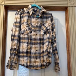 Men's Plaid Button Down Shirt in Blue and Tan